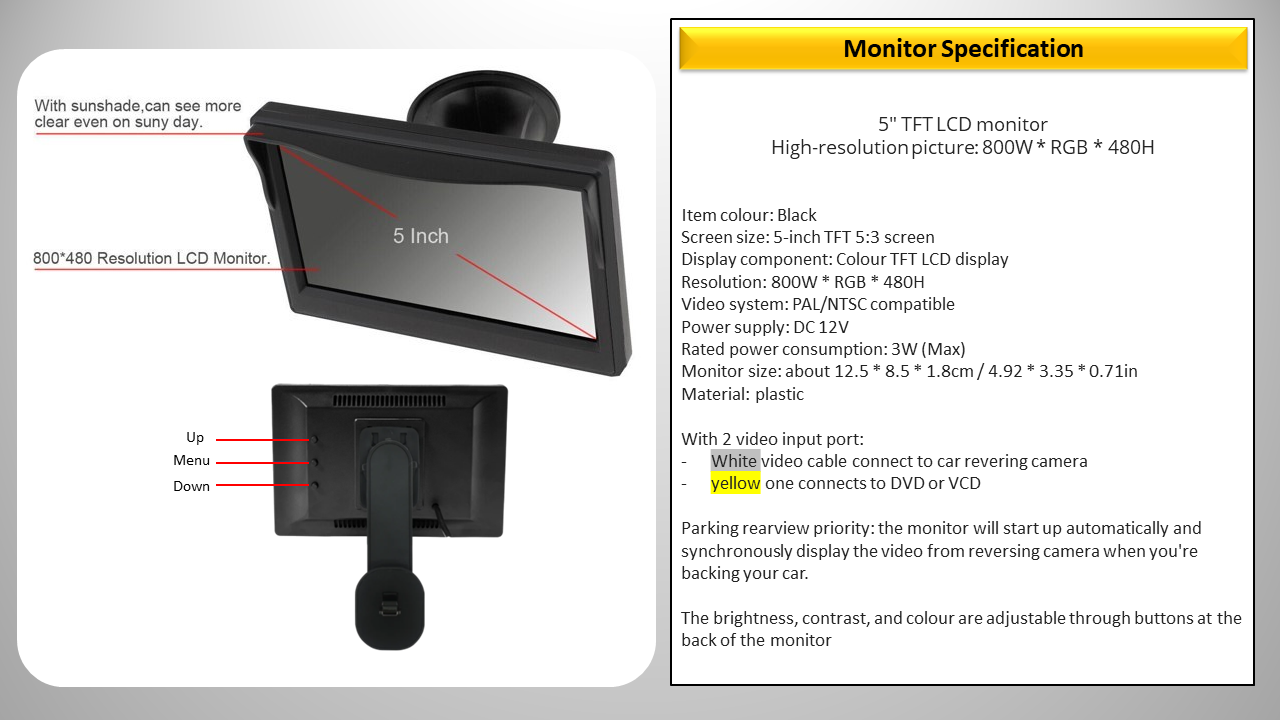 5" Monitor & Reverse Camera For Boxer, Citroen Relay, Citroen Jumper, Fiat Ducato 2007 - 2022