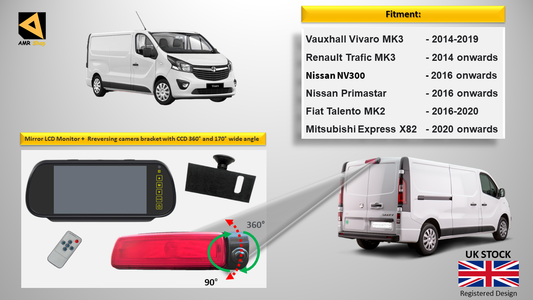 Reversing Camera & 7" Monitor for Vauxhall Vivaro MK3, Renault Trafic MK3 2014