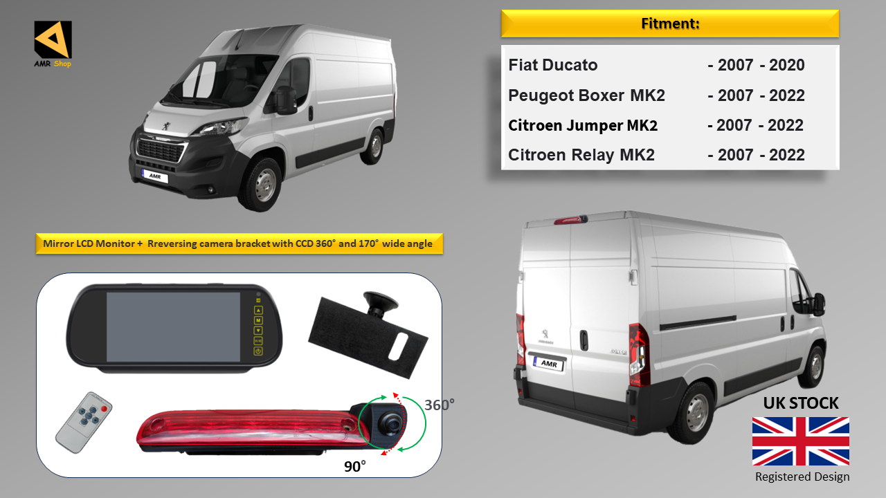 Reversing Camera & 7" Monitor For Peugeot Boxer, Citroen Relay, Citroen Jumper, Fiat Ducato 2007 - 2022