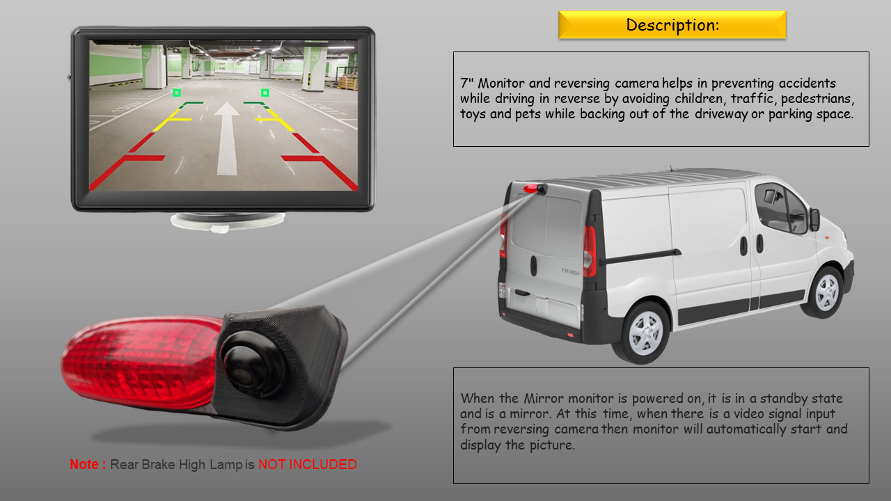 7" MP5 Monitor & Reverse Camera for Vauxhall Vivaro MK2, Renault Trafic MK2 2001-2014