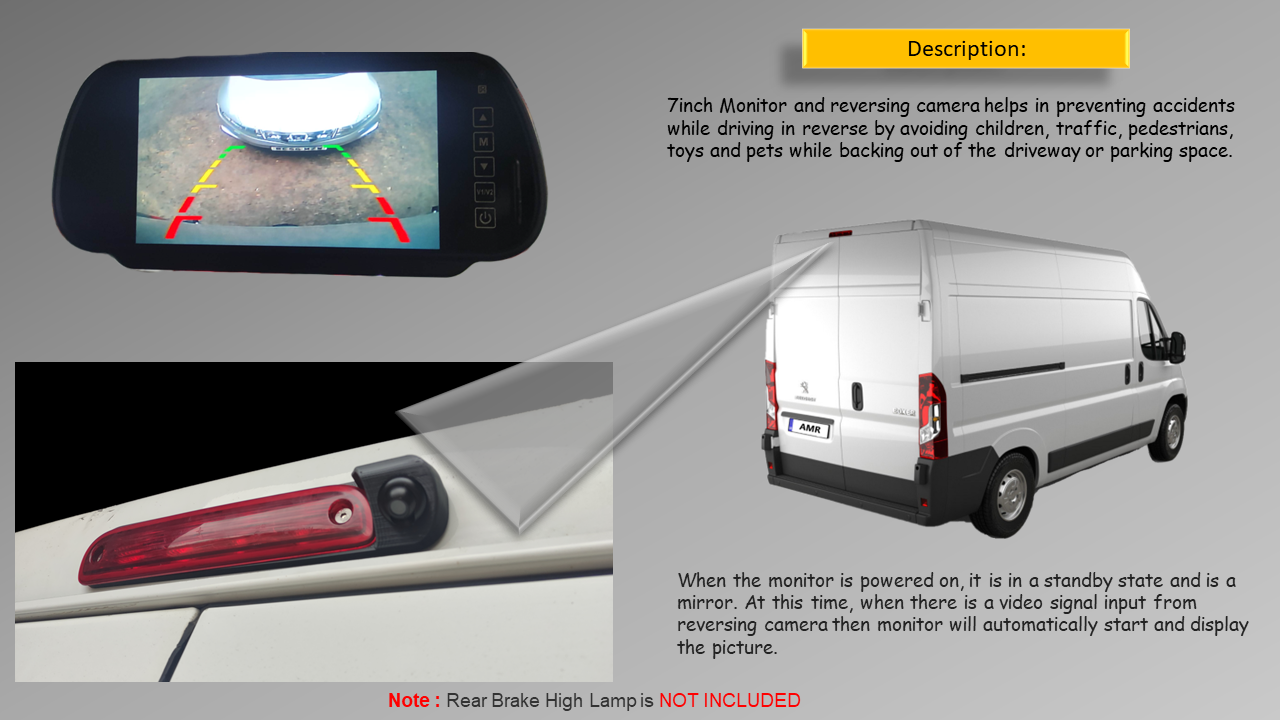 Reversing Camera & 7" Monitor For Peugeot Boxer, Citroen Relay, Citroen Jumper, Fiat Ducato 2007 - 2022